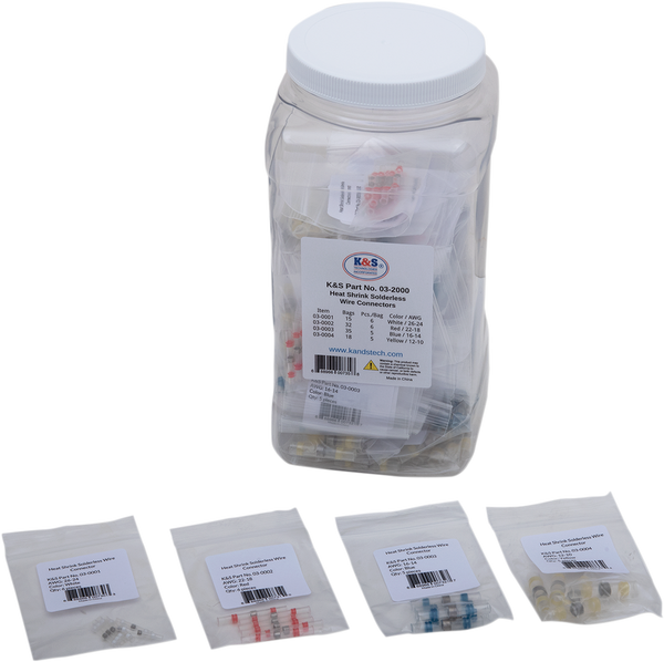 Heat-shrink Solderless Wire Connector Kit/refill Blue, Red, White, Yellow